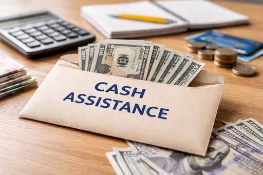 Envelope and household budget items representing cash assistance and emergency financial help in Duval County Florida